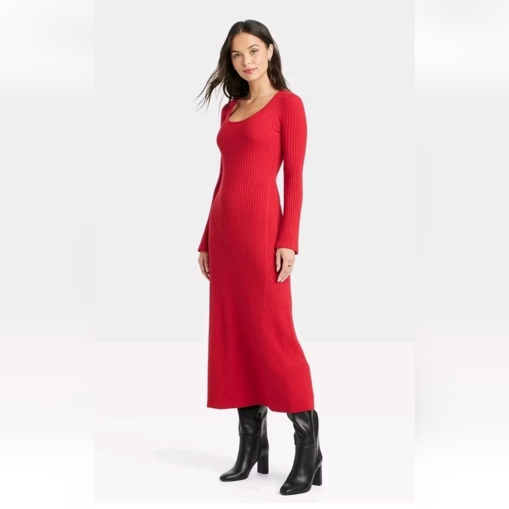 A New Day red Ribbed Bell Sleeve Maxi Dress L